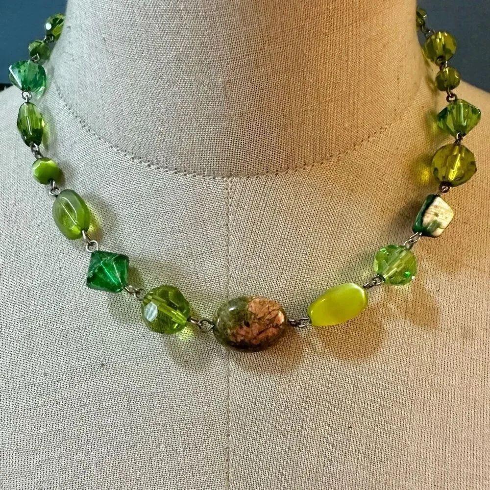 Unakite abalone green beaded necklace